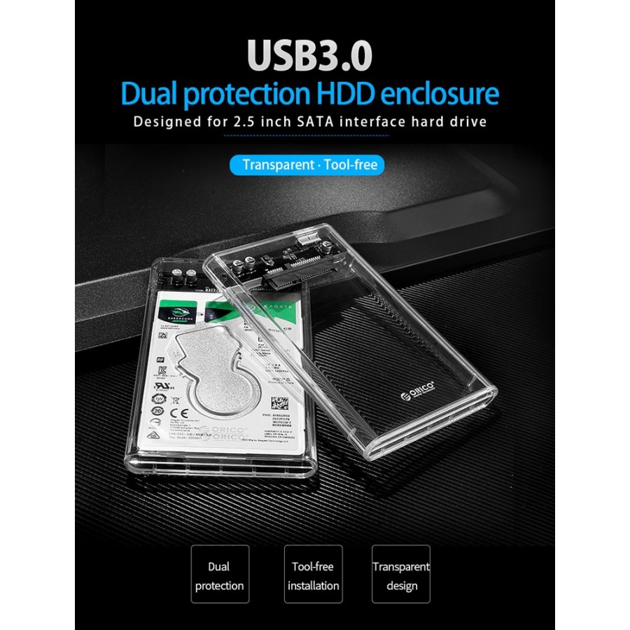 ORICO εξωτερική θήκη για 2.5" HDD 2139U3, USB 3.0, 4TB, διάφανη