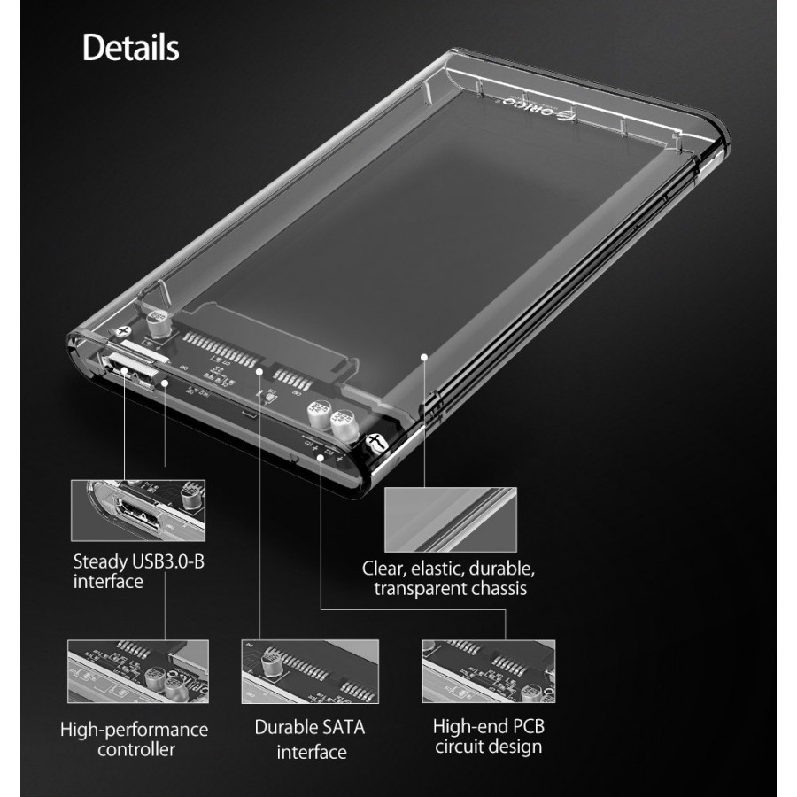 ORICO εξωτερική θήκη για 2.5" HDD 2139U3, USB 3.0, 4TB, διάφανη