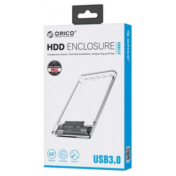 ORICO εξωτερική θήκη για 2.5" HDD 2139U3, USB 3.0, 4TB, διάφανη