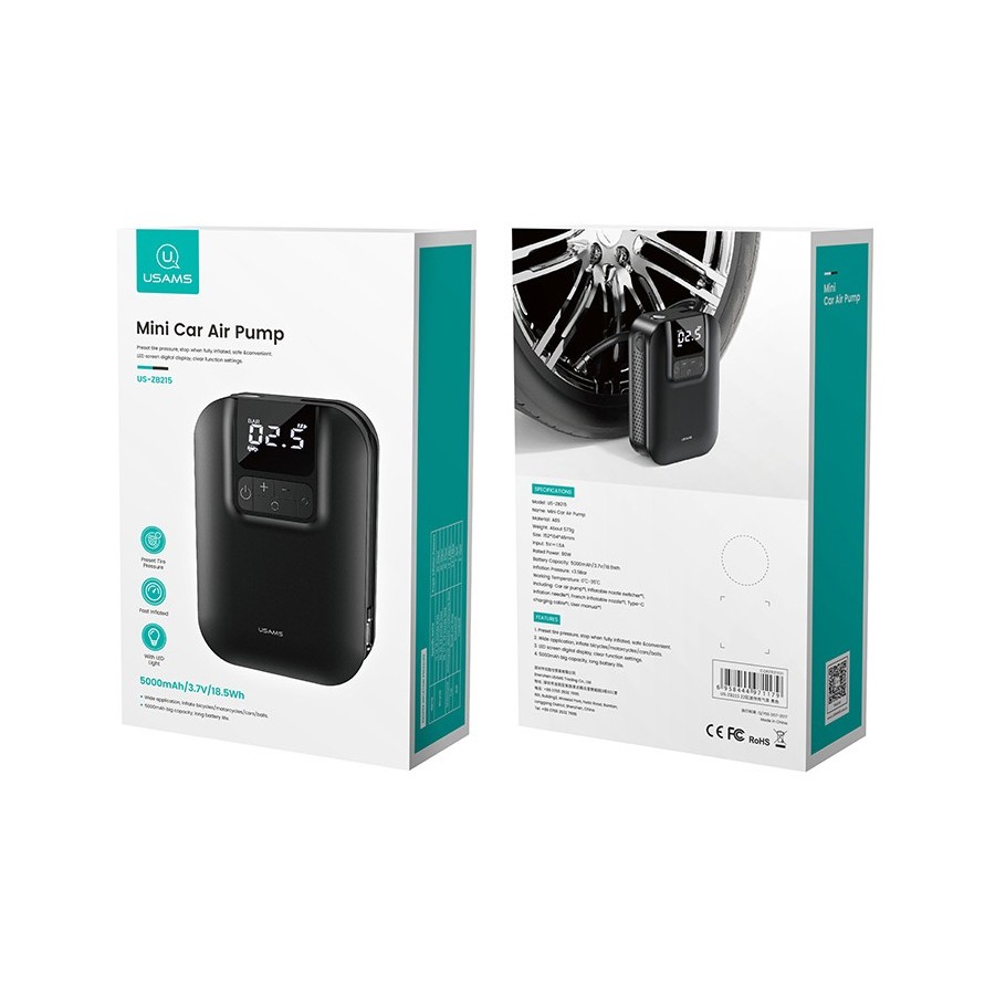 USAMS mini συμπιεστής αέρος αυτοκινήτου US-ZB215, μαύρος