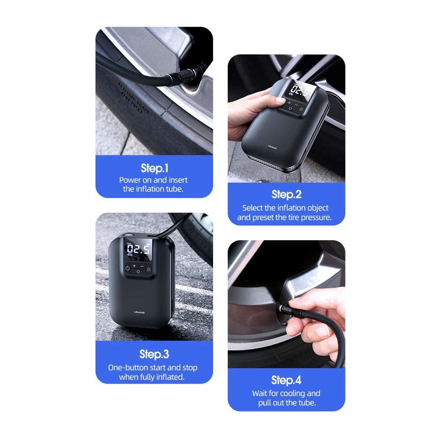 USAMS mini συμπιεστής αέρος αυτοκινήτου US-ZB215, μαύρος