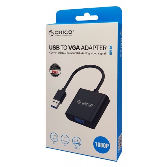 ORICO αντάπτορας USB 3.0 σε VGA UTV-BK, 1080p, 15cm, μαύρος