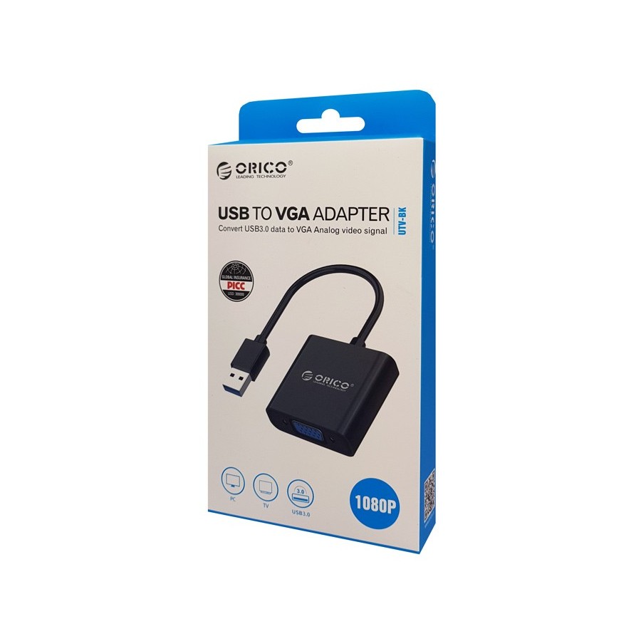 ORICO αντάπτορας USB 3.0 σε VGA UTV-BK, 1080p, 15cm, μαύρος