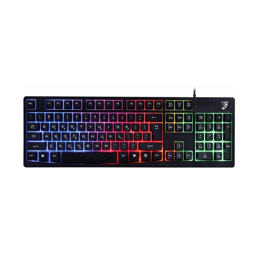 ROAR gaming πληκτρολόγιο RR-0005, ενσύρματο, αθόρυβα πλήκτρα, RGB, μαύρο με αγγλικούς και ελληνικούς χαρακτήρες