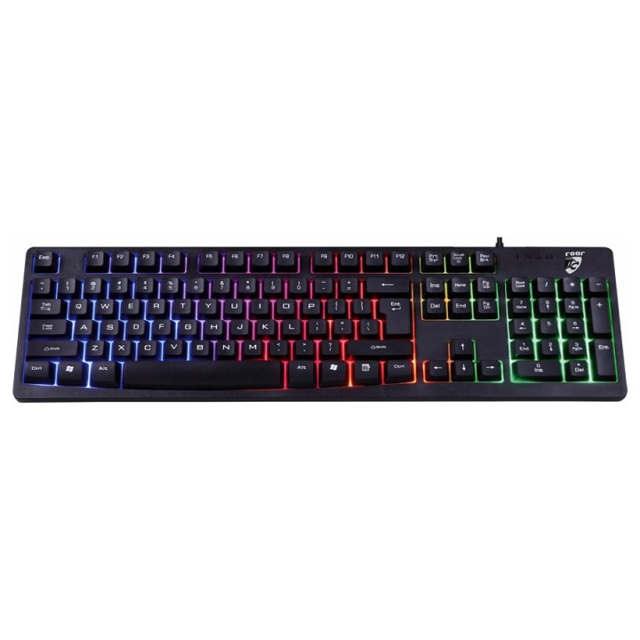 ROAR gaming πληκτρολόγιο RR-0005, ενσύρματο, αθόρυβα πλήκτρα, RGB, μαύρο με αγγλικούς και ελληνικούς χαρακτήρες