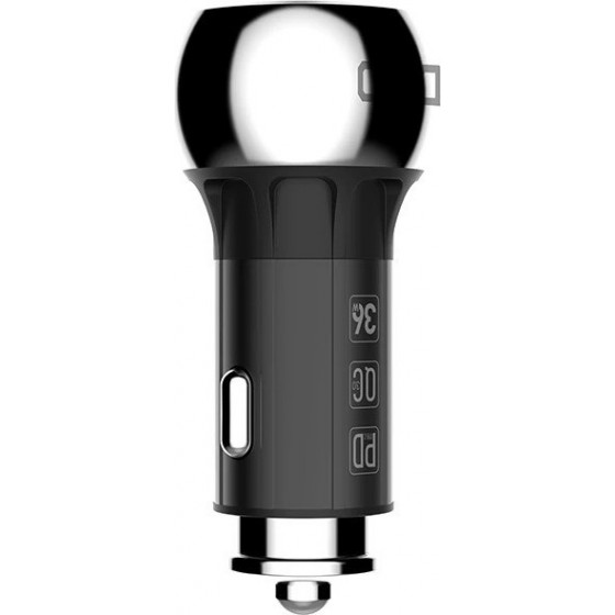 Ldnio Φορτιστής Αυτοκινήτου Γκρι C1 Γρήγορης Φόρτισης με Θύρες: 1xUSB + 1xTYPE C