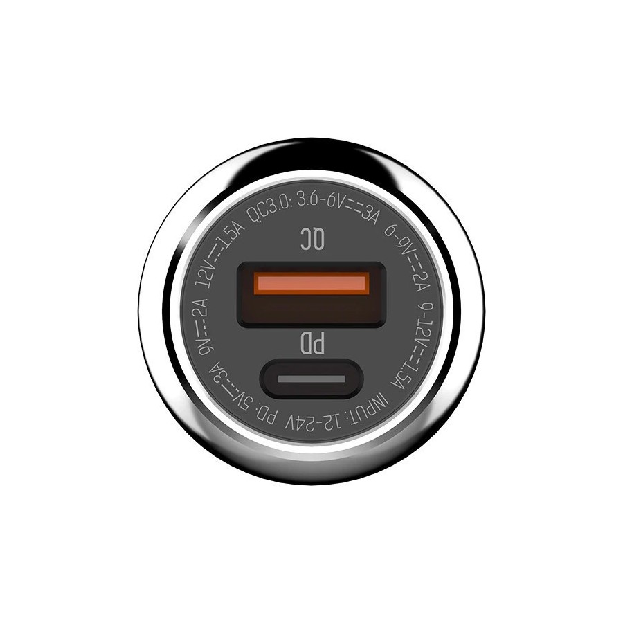 Ldnio Φορτιστής Αυτοκινήτου Γκρι C1 Γρήγορης Φόρτισης με Θύρες: 1xUSB + 1xTYPE C