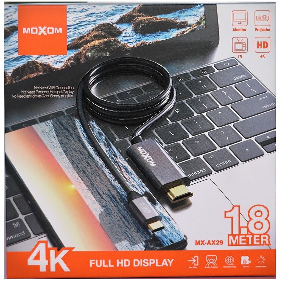 Προσαρμογέας MOXOM (MX-AX29) Type-C σε HDMI / 4K / 1,8m γκρι 1.8 Μέτρα