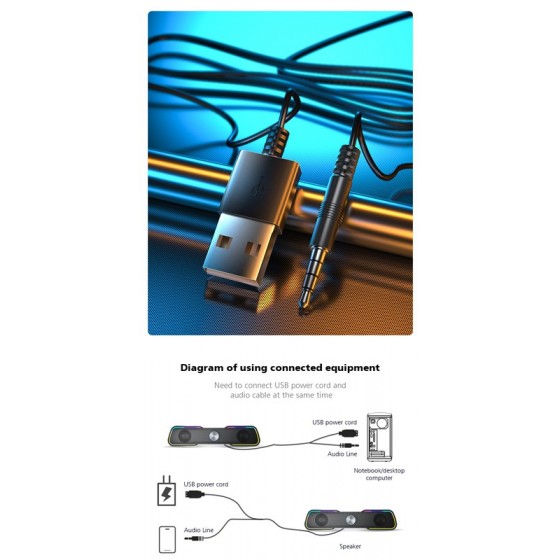 AULA gaming soundbar N-169B, 2x 3W, RGB, USB/3.5mm, μαύρο