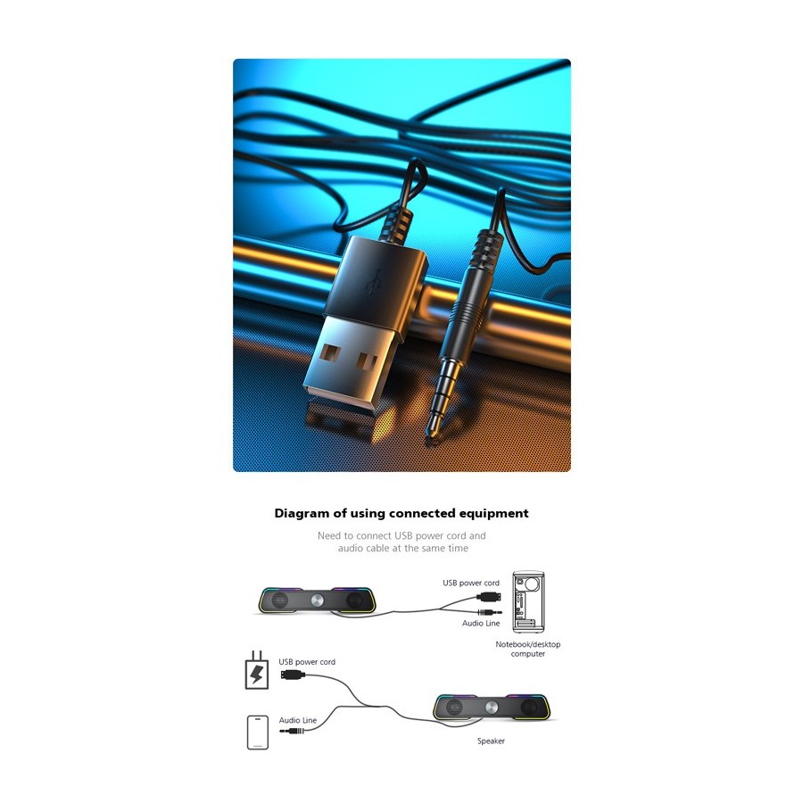 AULA gaming soundbar N-169B, 2x 3W, RGB, USB/3.5mm, μαύρο