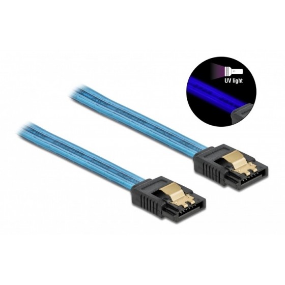 DELOCK Καλώδιο SATA III 7pin 82133, με UV επίστρωση, 0.7m, μπλε