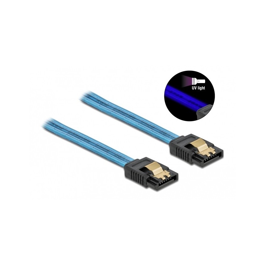 DELOCK Καλώδιο SATA III 7pin 82133, με UV επίστρωση, 0.7m, μπλε