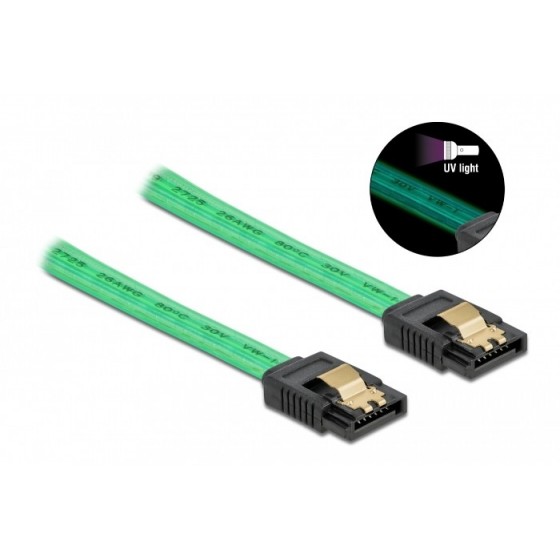 DELOCK Καλώδιο SATA III 7pin 82069, με UV επίστρωση, 0.5m, πράσινο