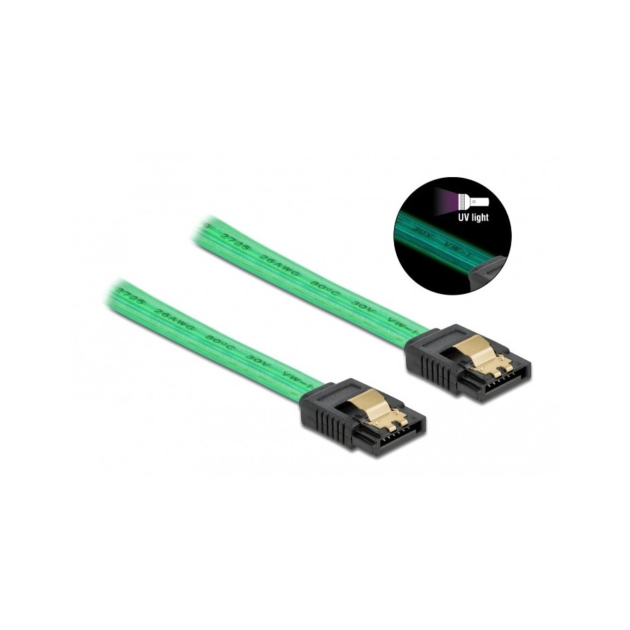 DELOCK Καλώδιο SATA III 7pin 82069, με UV επίστρωση, 0.5m, πράσινο