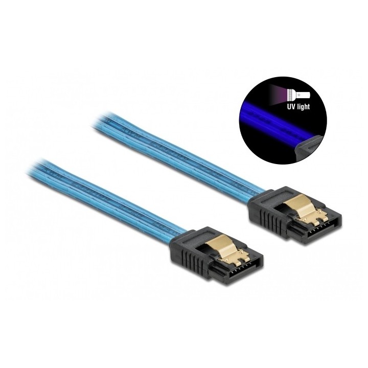 DELOCK Καλώδιο SATA III 7pin 82127, με UV επίστρωση, 0.3m, μπλε