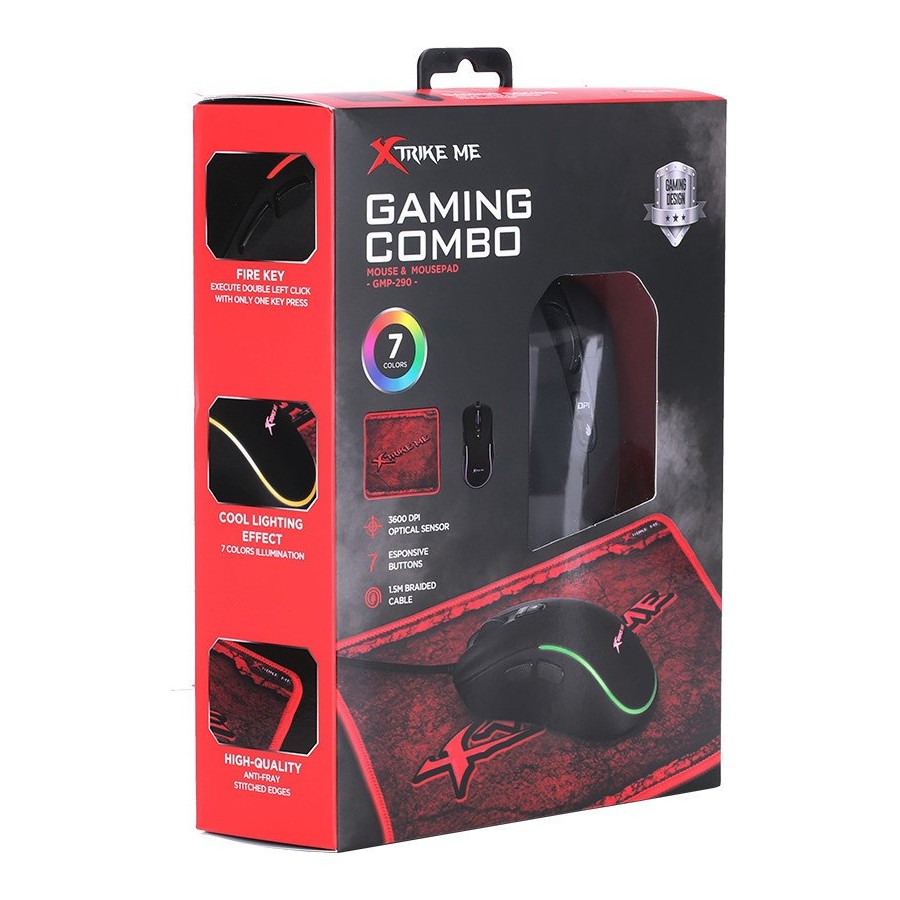 Xtrike Me GMP-290 Gaming Ποντίκι με Mousepad Μαύρο  Xtrike Me GMP-290 Gaming Ποντίκι με Mousepad Μαύρο