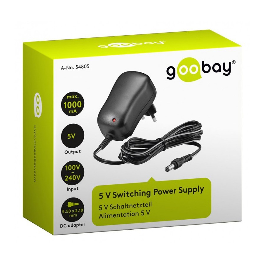 GOOBAY επιτοίχιος φορτιστής 54805, 5V, 5W-1A, DC 5.50x 2.10mm