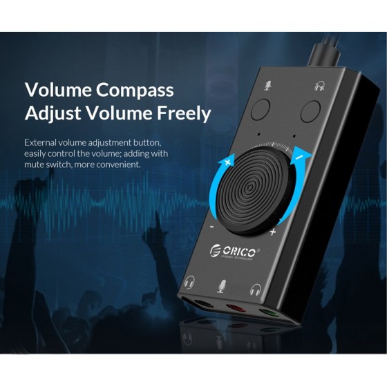 ORICO USB κάρτα ήχου SC2, USB 2.0, 3x 3.5mm, volume control, μαύρο