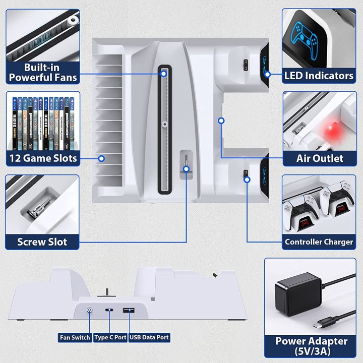 OIVO PS5 Cooling Station with Controller Charger (IV-P5249)