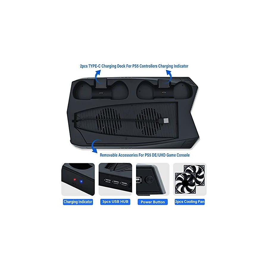 KJH Cooling Stand Βάση + USB Hub για PS5 Μαύρο (KJH-P5-010-2)