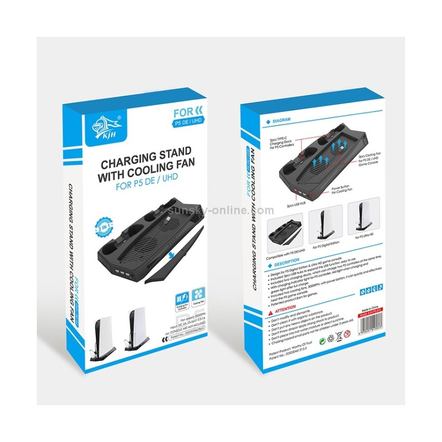KJH Cooling Stand Βάση + USB Hub για PS5 Μαύρο (KJH-P5-010-2)