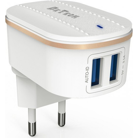 De Tech Φορτιστής Χωρίς Καλώδιο με 2 Θύρες USB-A Λευκός (DE-15)40095