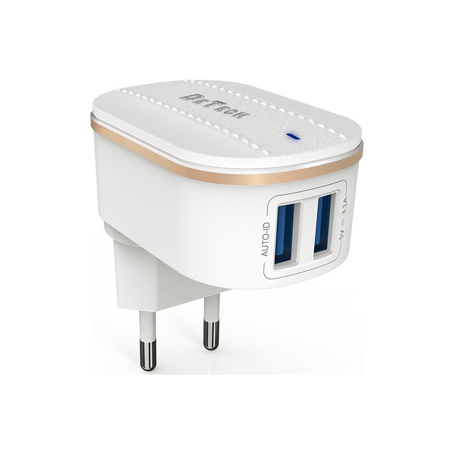 De Tech Φορτιστής Χωρίς Καλώδιο με 2 Θύρες USB-A Λευκός (DE-15)40095