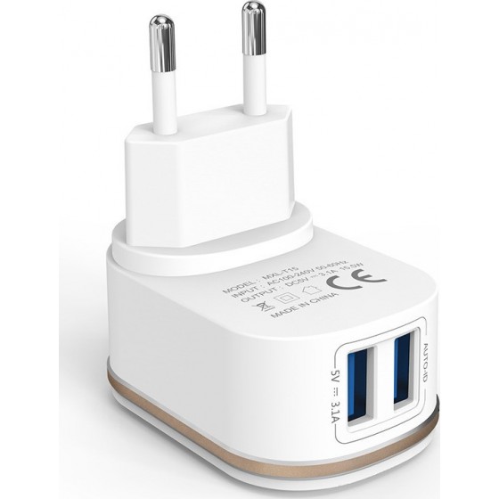 De Tech Φορτιστής Χωρίς Καλώδιο με 2 Θύρες USB-A Λευκός (DE-15)40095