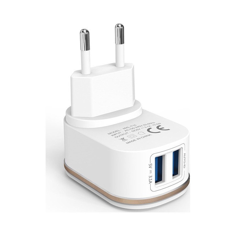 De Tech Φορτιστής Χωρίς Καλώδιο με 2 Θύρες USB-A Λευκός (DE-15)40095