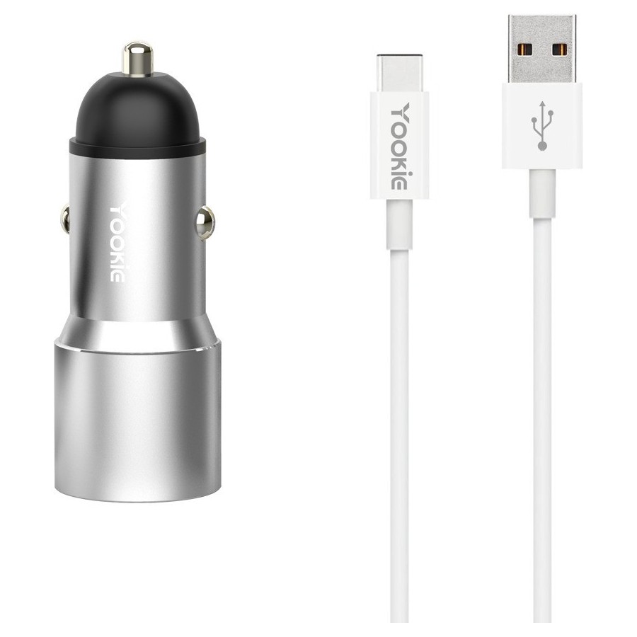 Yookie Φορτιστής Αυτοκινήτου Μαύρος PC4 Συνολικής Έντασης 3A Γρήγορης Φόρτισης με Θύρες: 2xUSB μαζί με Καλώδιο type-C(40145)