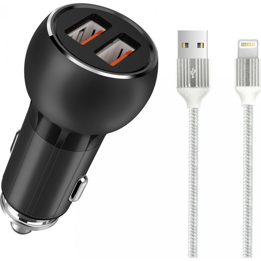 Ldnio Φορτιστής Αυτοκινήτου Γκρι C503Q Συνολικής Έντασης 3A Γρήγορης Φόρτισης με Θύρες: 2xUSB μαζί με Καλώδιο lightning(14748)