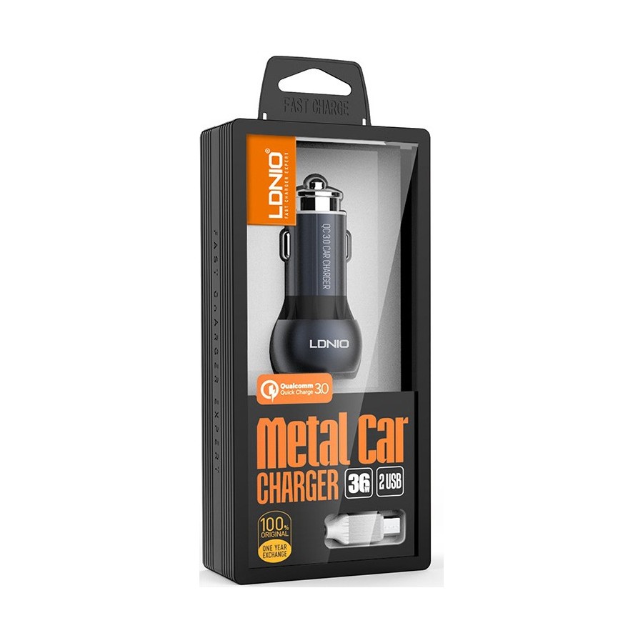 Ldnio Φορτιστής Αυτοκινήτου Γκρι C503Q Συνολικής Έντασης 3A Γρήγορης Φόρτισης με Θύρες: 2xUSB μαζί με Καλώδιο lightning(14748)