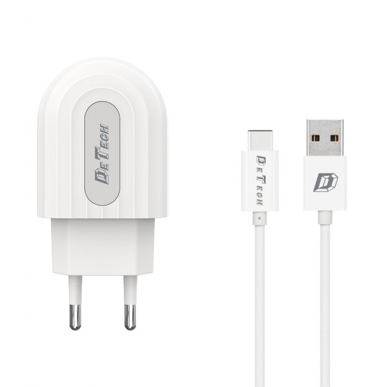De Tech Φορτιστής με Θύρα USB-A και Καλώδιο USB-C Λευκός (DE-28C)14135