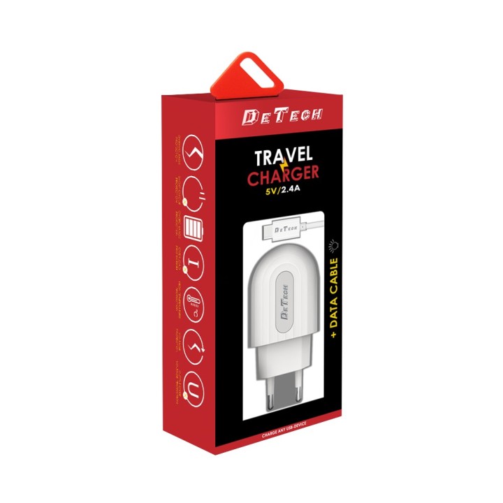 De Tech Φορτιστής με Θύρα USB-A και Καλώδιο USB-C Λευκός (DE-28C)14135