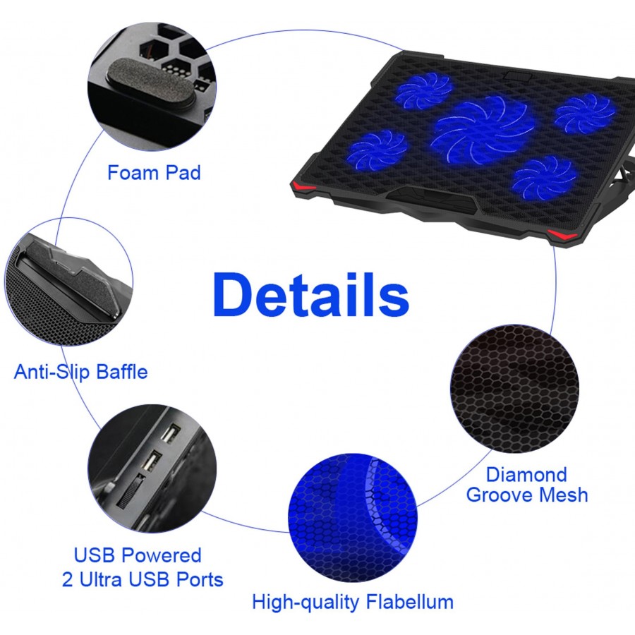 Omega Cooling Pad για Laptop έως 18" με 5 Ανεμιστήρες και Φωτισμό (PLCP5FB)