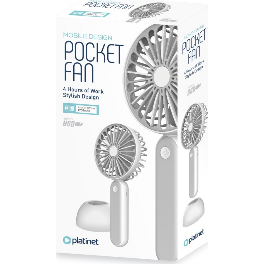 Platinet Rechargeable Desk Fan 1200 mah White/Grey(PRDF6108)