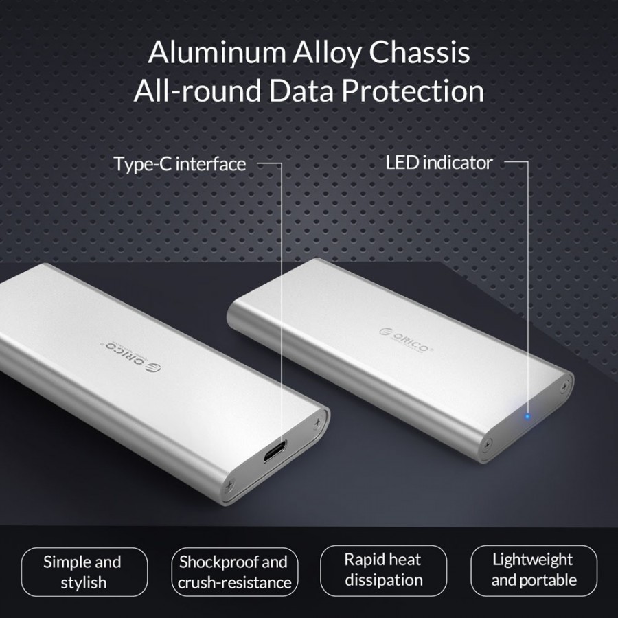 ORICO θήκη για Μ.2 B key SSD M2G-C3, USB 3.1, έως 2TB, ασημί