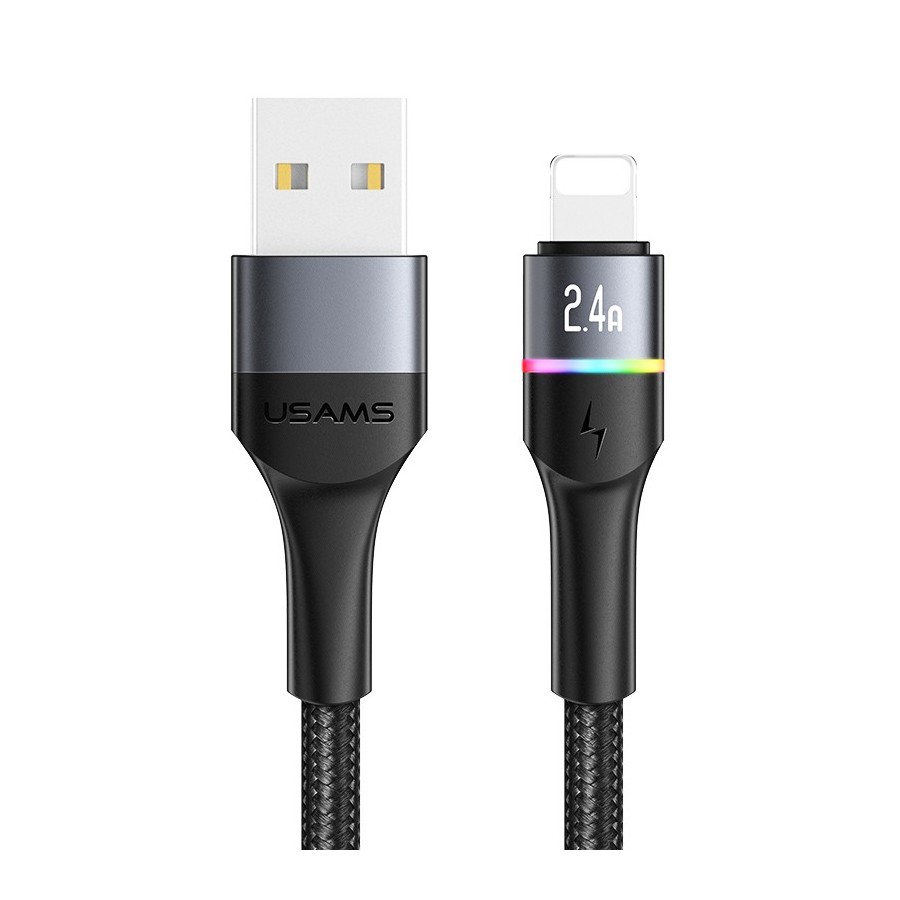 USAMS καλώδιο Lightning σε USB US-SJ534 με φωτισμό, 2.4A, 1.2m, μαύρο