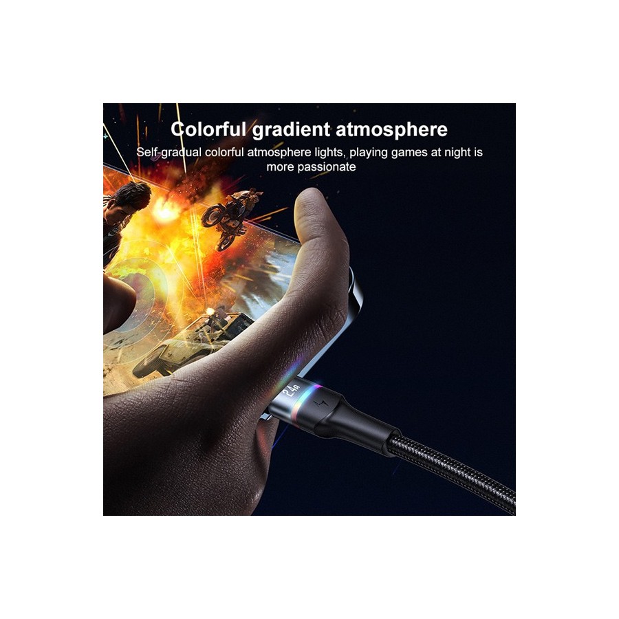 USAMS καλώδιο Lightning σε USB US-SJ534 με φωτισμό, 2.4A, 1.2m, μαύρο