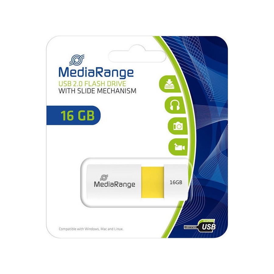 MediaRange USB 2.0 Flash Drive Color Edition 16GB (Yellow) (MR972)