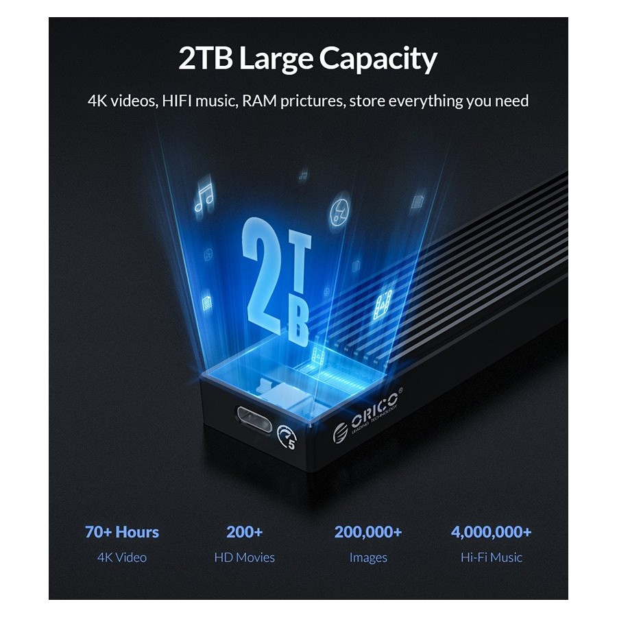 ORICO θήκη για Μ.2 B key SSD M2PF-C3, USB 3.1, 5Gbps, έως 2TB, μαύρο