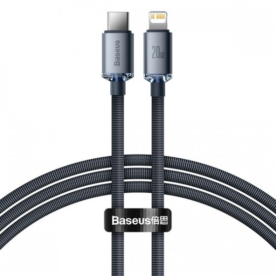 Baseus Crystal Shine Braided USB 2.0 Cable USB-C male - Lightning Μαύρο 1.2m (CAJY000001)