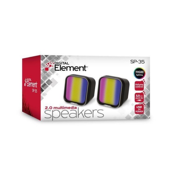 Element SP-35 Ηχεία Υπολογιστή 2.0 με RGB Φωτισμό και Ισχύ 2W σε Μαύρο Χρώμα