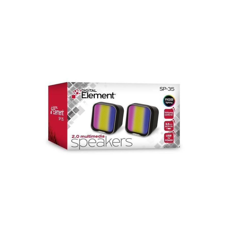 Element SP-35 Ηχεία Υπολογιστή 2.0 με RGB Φωτισμό και Ισχύ 2W σε Μαύρο Χρώμα