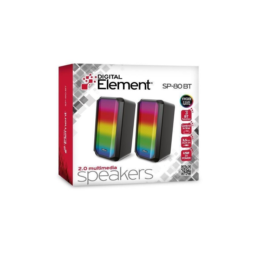 Element SP-80BT Ηχεία Υπολογιστή 2.0 με RGB Φωτισμό και Bluetooth Ισχύος 5W σε Μαύρο Χρώμα