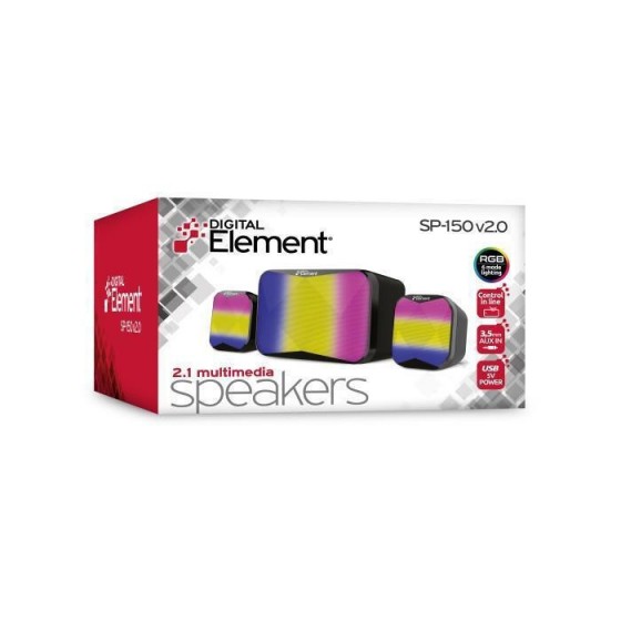 Element SP-150 v2.0 Ηχεία Υπολογιστή 2.1 με RGB Φωτισμό και Ισχύ 5W σε Μαύρο Χρώμα