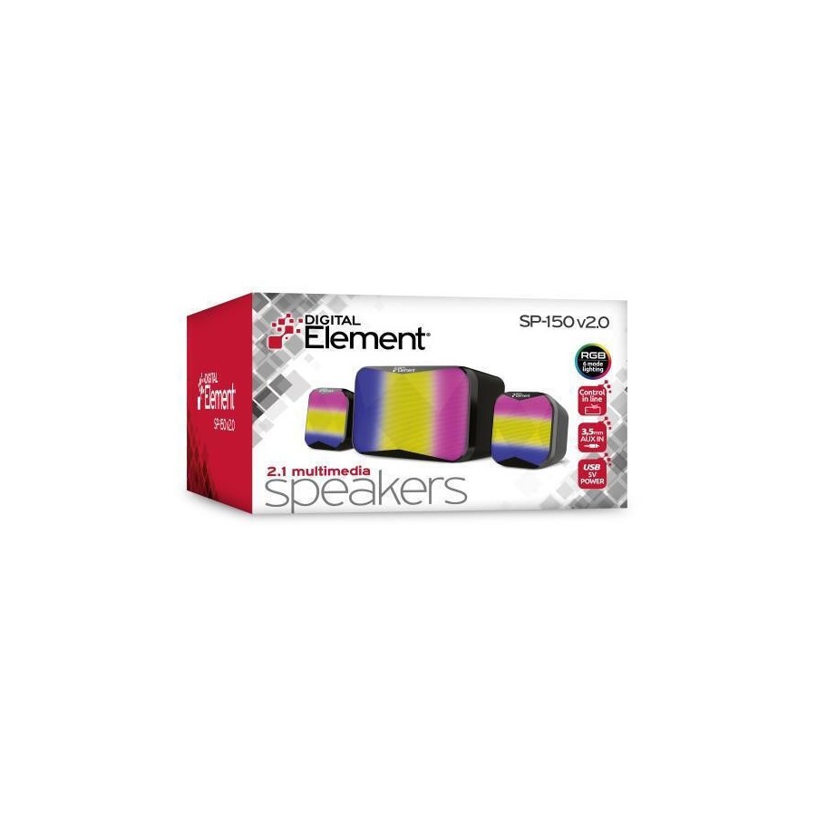 Element SP-150 v2.0 Ηχεία Υπολογιστή 2.1 με RGB Φωτισμό και Ισχύ 5W σε Μαύρο Χρώμα