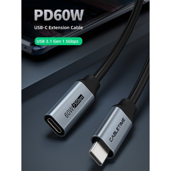 CABLETIME καλώδιο USB Type-C αρσενικό σε θηλυκό CMCM60, 4K, 0.5m, γκρι