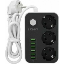 Ldnio SC3631 Πολύπριζο 3 Θέσεων με Διακόπτη, 6 USB και Καλώδιο 1.6m Μαύρο(14365)