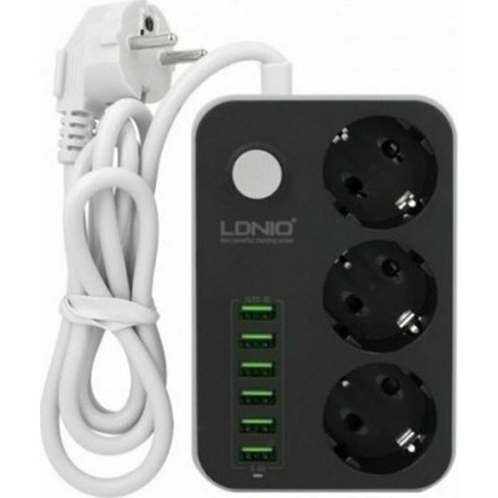 Ldnio SC3631 Πολύπριζο 3 Θέσεων με Διακόπτη, 6 USB και Καλώδιο 1.6m Μαύρο(14365)